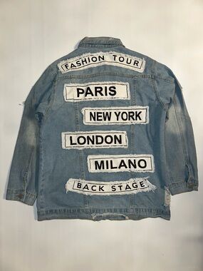 Fashion Tour Light Blue Distressed Denim Jacket - Women Casual Streetwear Layer